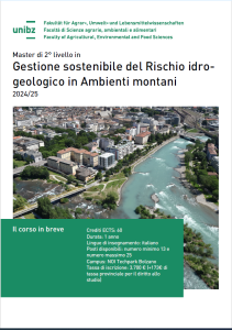 LIBERA UNIVERSITA’ DI BOLZANO – master II livello “GESTIONE SOSTENIBILE DEL RISCHIO IDRO-GEOLOGICO IN AMBIENTI MONTANI” – 4^ EDIZIONE