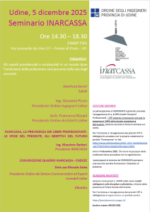 ANCORA POSTI DISPONIBILI – SEMINARIO INARCASSA – UDINE, 5 DICEMBRE 2025